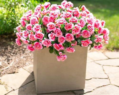 Ivydale Artificial Fake Outdoor Outside Flowers Plants For Spring Decor Faux Silk Pink Camellia UV Resistant Realistic for Front Door Porch Patio Planter Balcony Garden Yard Home Decor 3 Large Bundles - Image 3