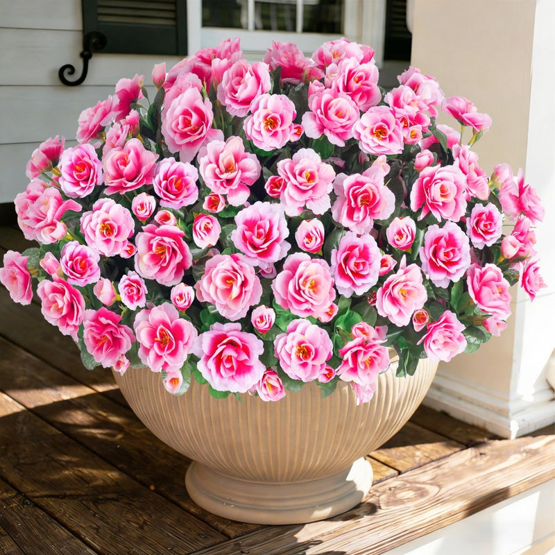 Ivydale Artificial Fake Outdoor Outside Flowers Plants For Spring Decor Faux Silk Pink Camellia UV Resistant Realistic for Front Door Porch Patio Planter Balcony Garden Yard Home Decor 3 Large Bundles - Image 2