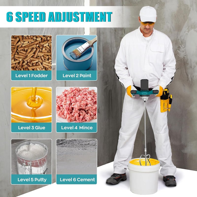 IMAYCC Cordless Cement Mixer, Portable Concrete Mixer,21V 6 Speed Mixing Drill, 1000W Drill Mixer for mud,Motar,Paint, Grout, Plaster,Thinset etc. - Image 4