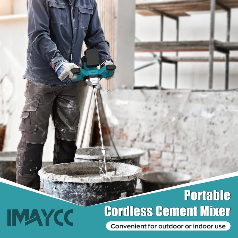 IMAYCC Cordless Cement Mixer, Portable Concrete Mixer,21V 6 Speed Mixing Drill, 1000W Drill Mixer for mud,Motar,Paint, Grout, Plaster,Thinset etc. - Image 2