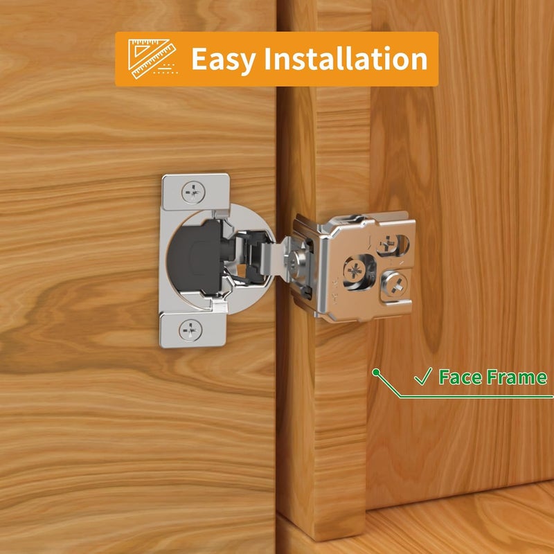 Chibery 50 Pack 1-5/16" Overlay 3D Soft Close Concealed Hinge for Face Frame Door, Smooth Slow Self Closing Hinges, Satin Nickel, Hidden 105° Open Angle Stainless Steel Hinge for Kitchen Cabinet Door - Image 2