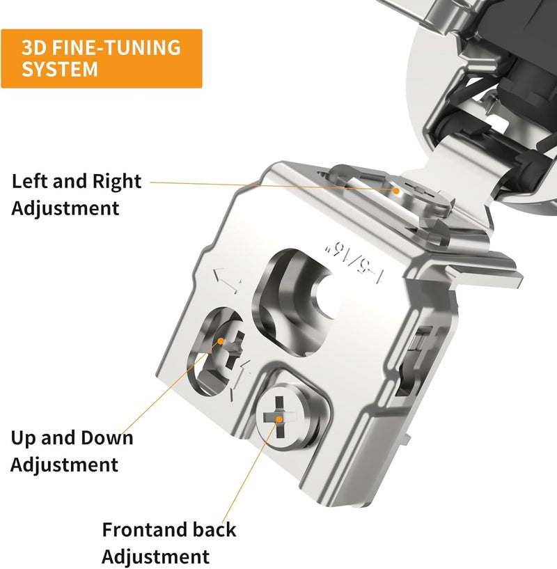 Chibery 50 Pack 1-5/16" Overlay 3D Soft Close Concealed Hinge for Face Frame Door, Smooth Slow Self Closing Hinges, Satin Nickel, Hidden 105° Open Angle Stainless Steel Hinge for Kitchen Cabinet Door - Image 4