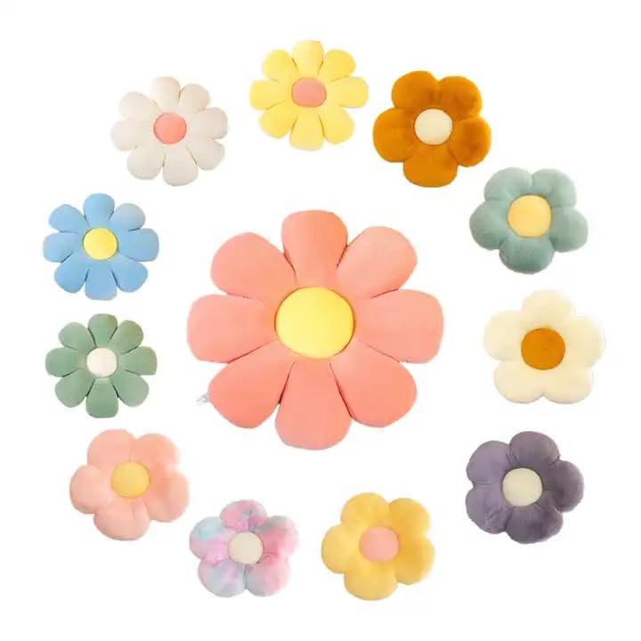 VAISHNO Vaishno FlowerShaped Cute Pillow Daisy Flower Shaped Cute Pillowfor Kids Floor Pillow Flower Plush Pillows Room Home Sofa Decoration Reading Cushion Pillows 35 Cm Red  - Image 4