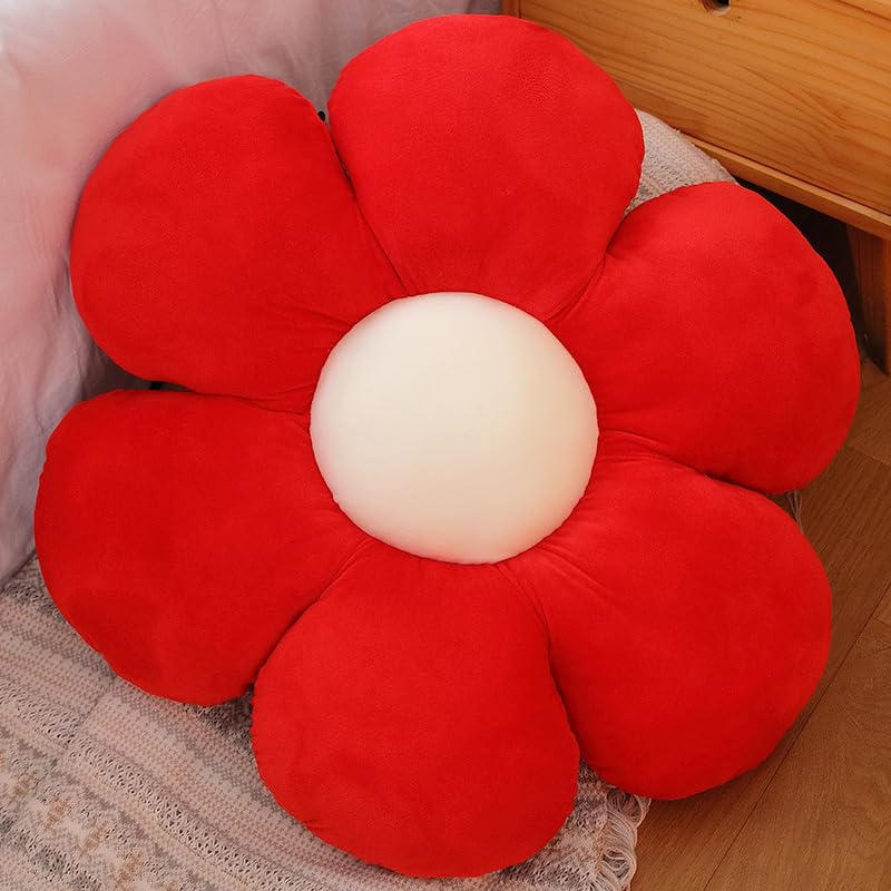 VAISHNO Vaishno FlowerShaped Cute Pillow Daisy Flower Shaped Cute Pillowfor Kids Floor Pillow Flower Plush Pillows Room Home Sofa Decoration Reading Cushion Pillows 35 Cm Red  - Image 1