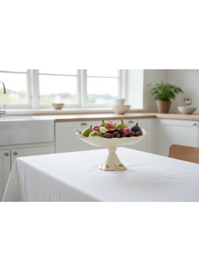 AKDC Angela Premium Footed Cream Ceramic Fruit Serving Bowl with Floral Design 28×13 cm Elegant Centerpiece - Image 3