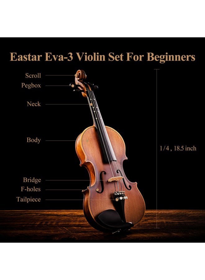 Eastar كمان EVA-3 4/4 مع نقطة تعلم في لوحة الأصابع مع زخرفة، غير لامع - Image 5