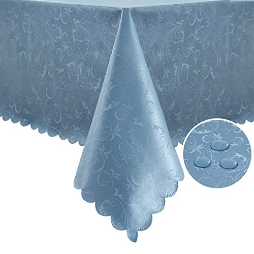Romanstile Rectangle Vinyl Tablecloth,100% Waterproof Heavy Duty Oil Spill Proof Stain Resistant Plastic PU Table Cover with Flannel Backing for Kitchen, Dining (Flower Blue, 60 x 102) - Image 1