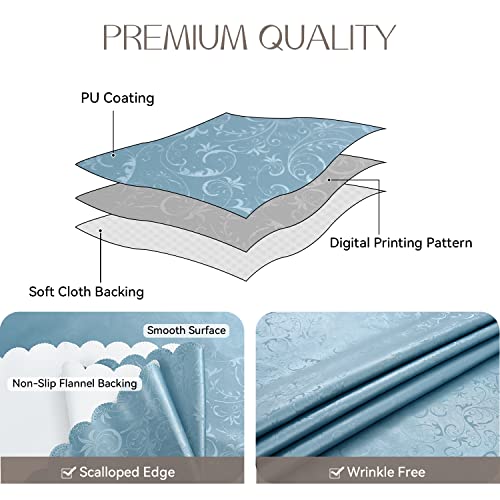 Romanstile Rectangle Vinyl Tablecloth,100% Waterproof Heavy Duty Oil Spill Proof Stain Resistant Plastic PU Table Cover with Flannel Backing for Kitchen, Dining (Flower Blue, 60 x 102) - Image 2