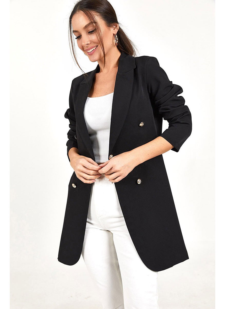 Generic 2024 New Womens Casual Solid Color Double-Breasted Mid-Long Blazer Army Green  - Image 5