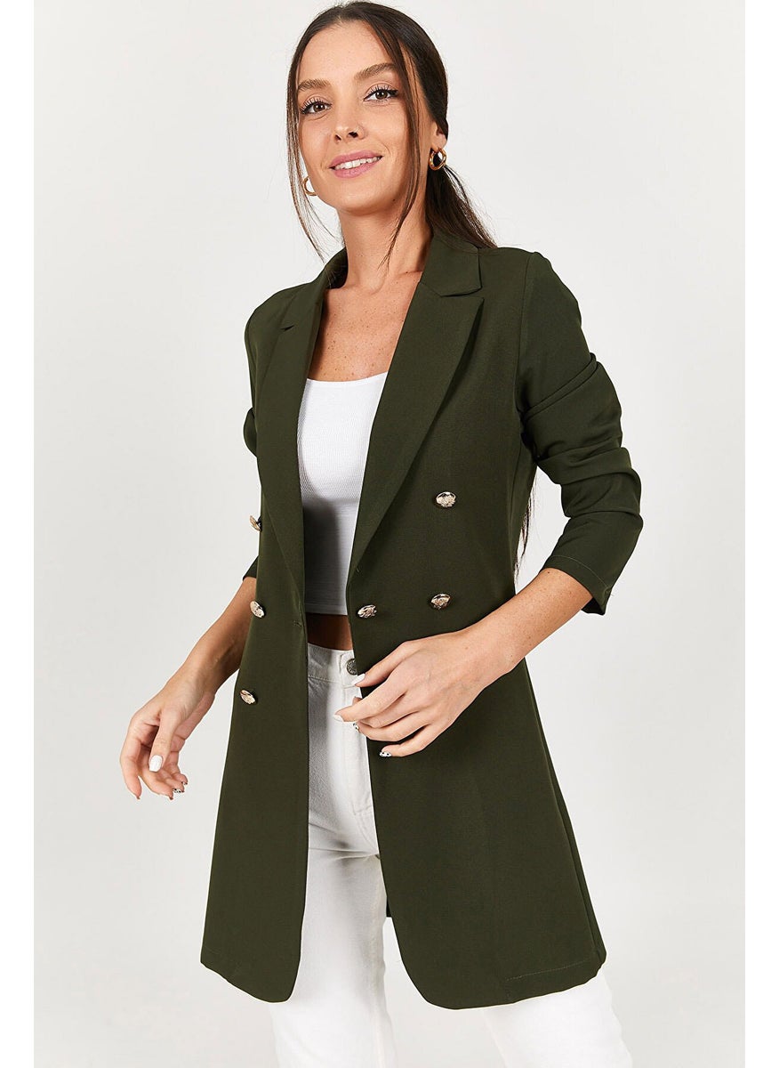 Generic 2024 New Womens Casual Solid Color Double-Breasted Mid-Long Blazer Army Green  - Image 1
