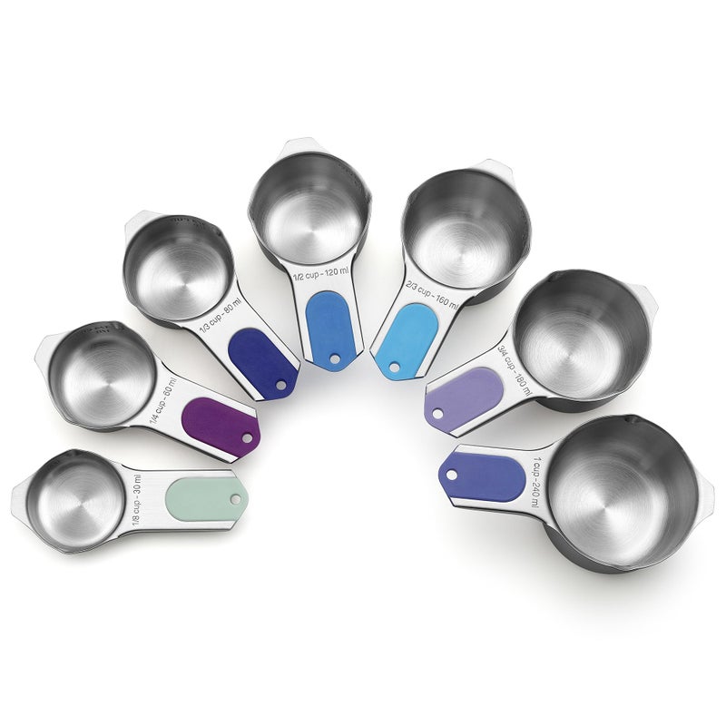 Spring Chef Magnetic Stainless Steel Measuring Cups, Patented, Kitchen Tools with Easy to Read Markings for Measuring Dry or Liquid Ingredients, Set of 7, Winter Frost - Image 1