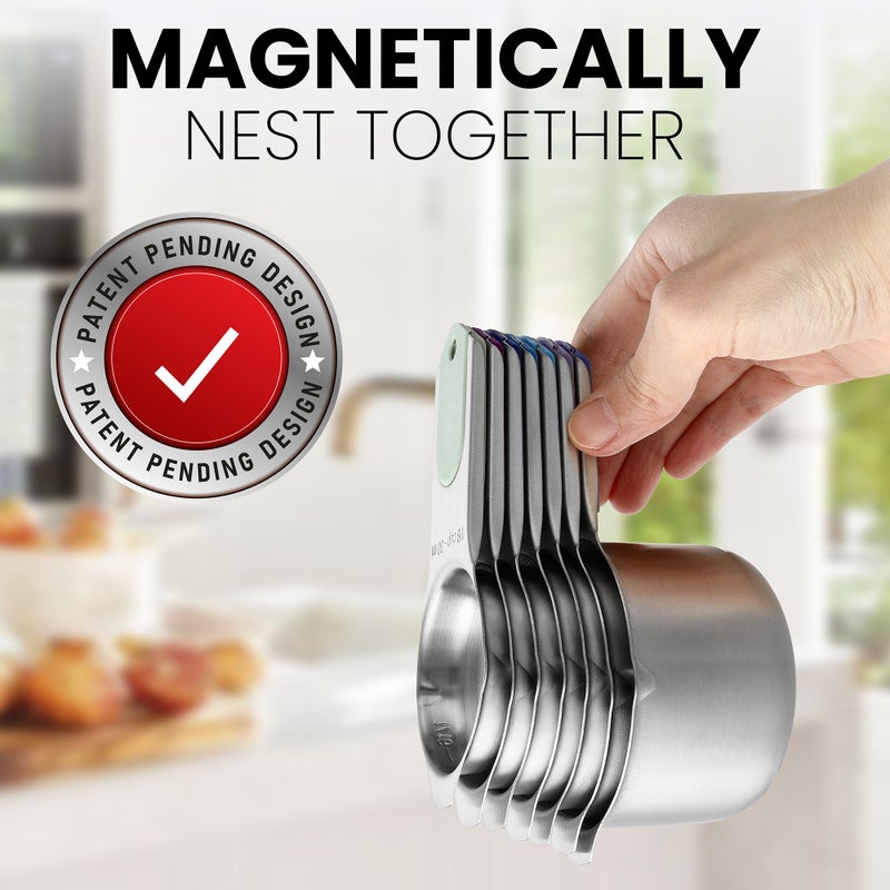 Spring Chef Magnetic Stainless Steel Measuring Cups, Patented, Kitchen Tools with Easy to Read Markings for Measuring Dry or Liquid Ingredients, Set of 7, Winter Frost - Image 5