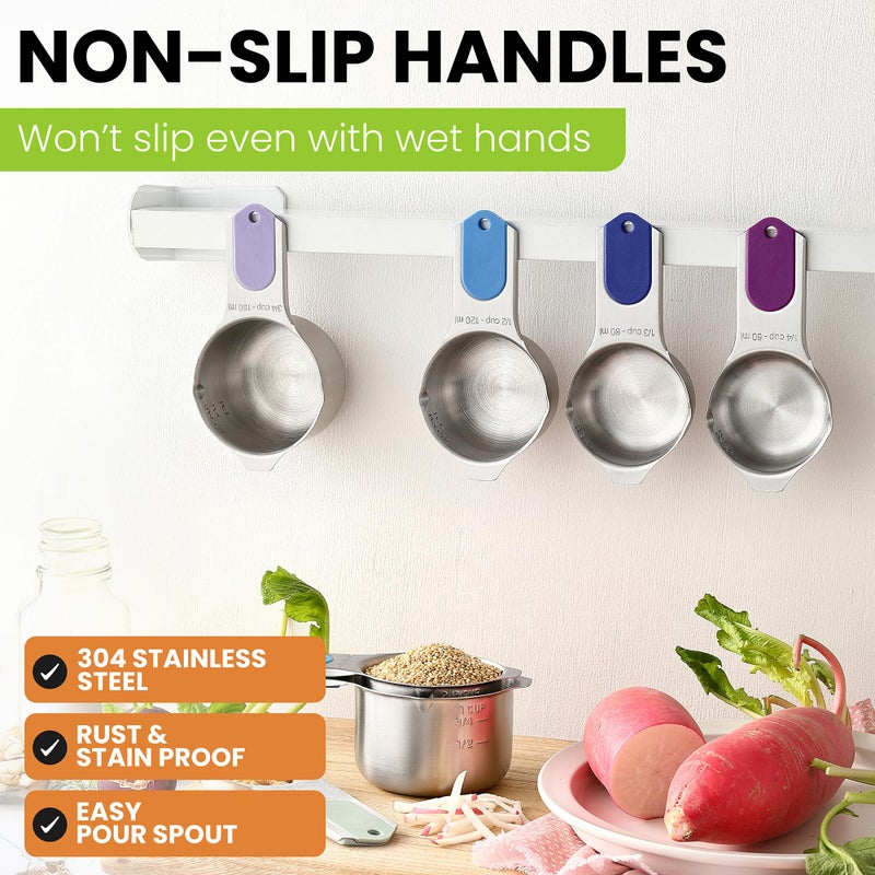 Spring Chef Magnetic Stainless Steel Measuring Cups, Patented, Kitchen Tools with Easy to Read Markings for Measuring Dry or Liquid Ingredients, Set of 7, Winter Frost - Image 4
