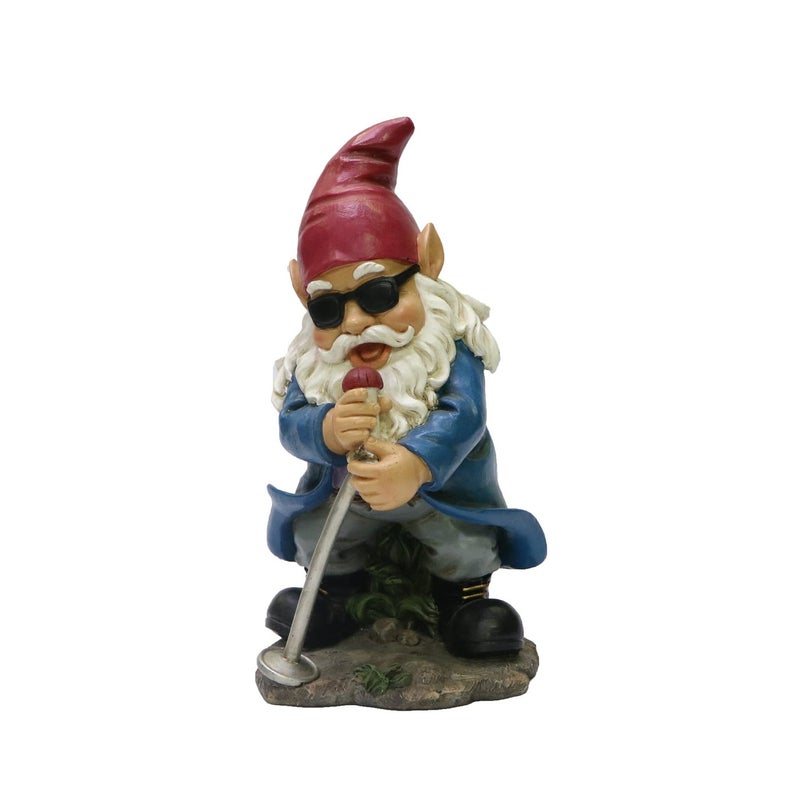 Natures Mark Rock n Roll Gnome in a Band Singing Resin Statue Figurine Home Garden Decorative Accent Dcor 10 H
