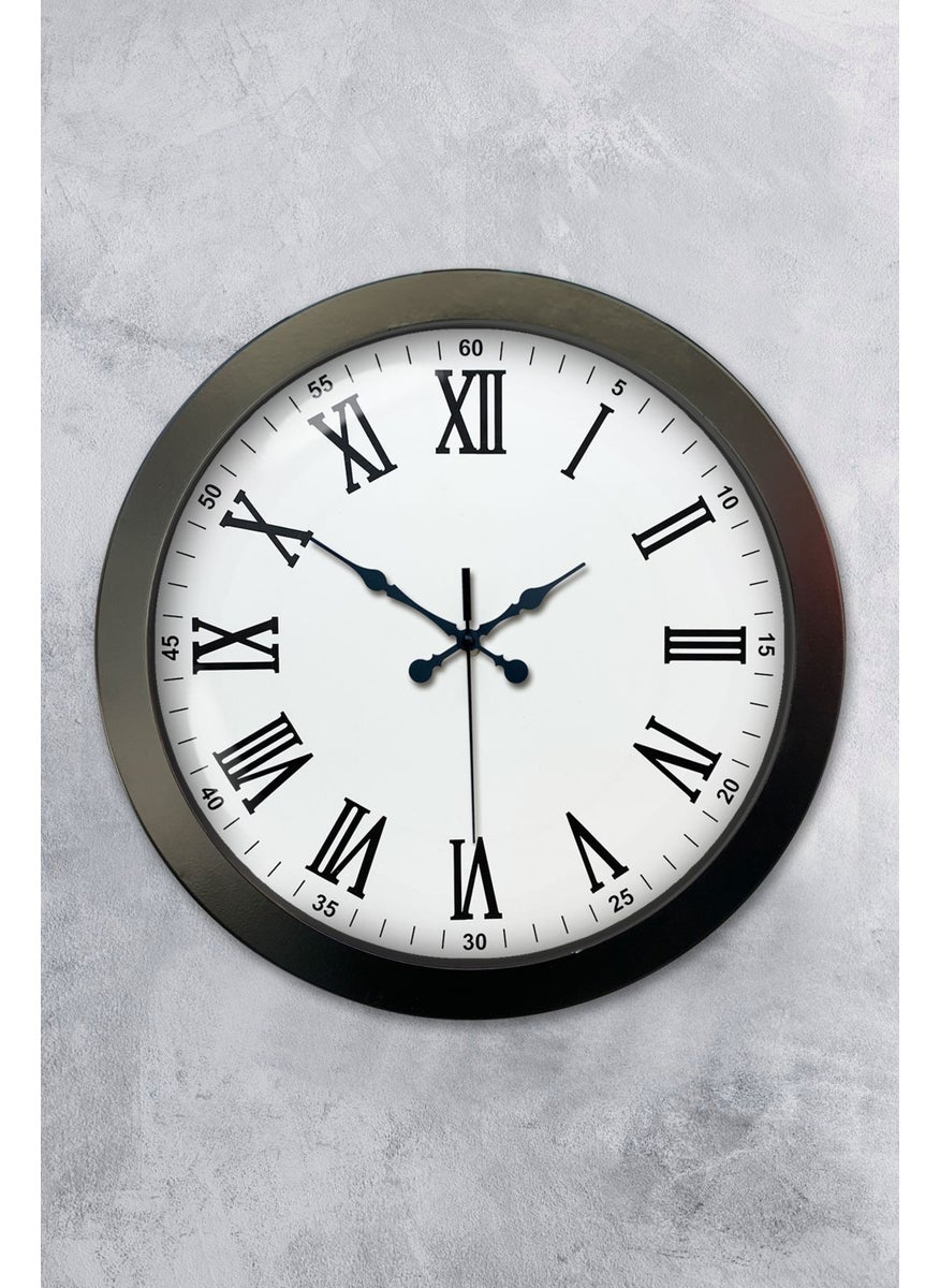 Platin Saat Platinum Clock 36 cm Black Metal Roman Numeral Wall Clock  - Image 1