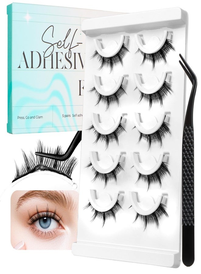 Bepholan Manga Self Adhesive Eyelashes Natural Look Pre Glued No Glue Needed Eyelashes Press On Anime Lashes Spiky Cosplay False Eyelashes Wispy with Tweezer 5 Pairs(AN22) - Image 1