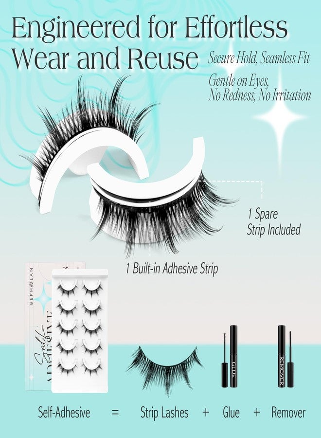 Bepholan Manga Self Adhesive Eyelashes Natural Look Pre Glued No Glue Needed Eyelashes Press On Anime Lashes Spiky Cosplay False Eyelashes Wispy with Tweezer 5 Pairs(AN22) - Image 4