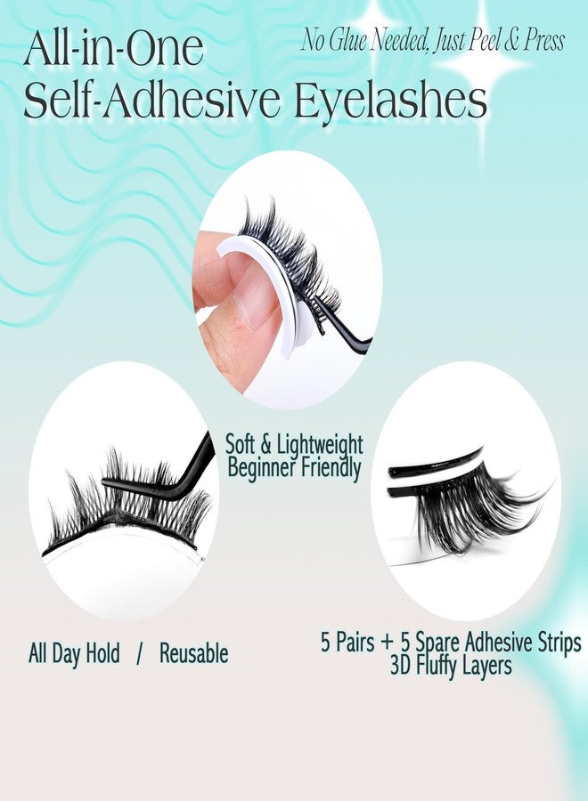 Bepholan Manga Self Adhesive Eyelashes Natural Look Pre Glued No Glue Needed Eyelashes Press On Anime Lashes Spiky Cosplay False Eyelashes Wispy with Tweezer 5 Pairs(AN22) - Image 2