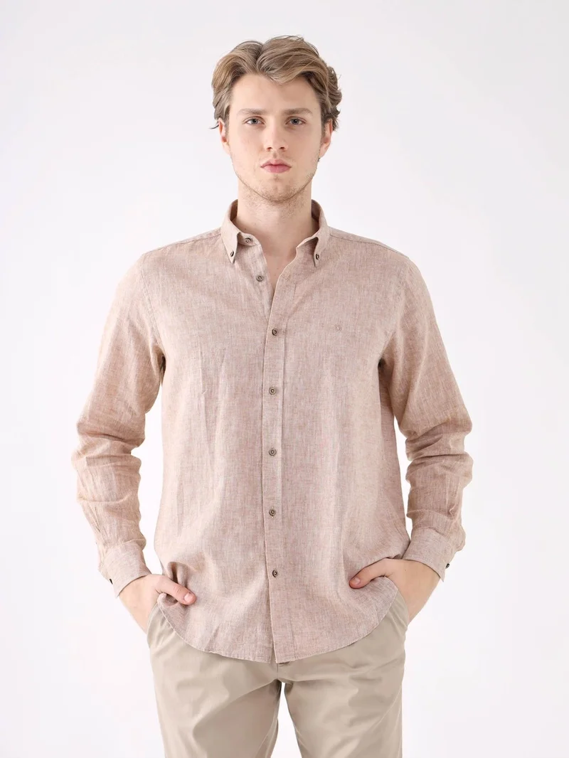 Dufy Brown Men's Regular Fit Brent Button Collar Long Sleeve Shirt