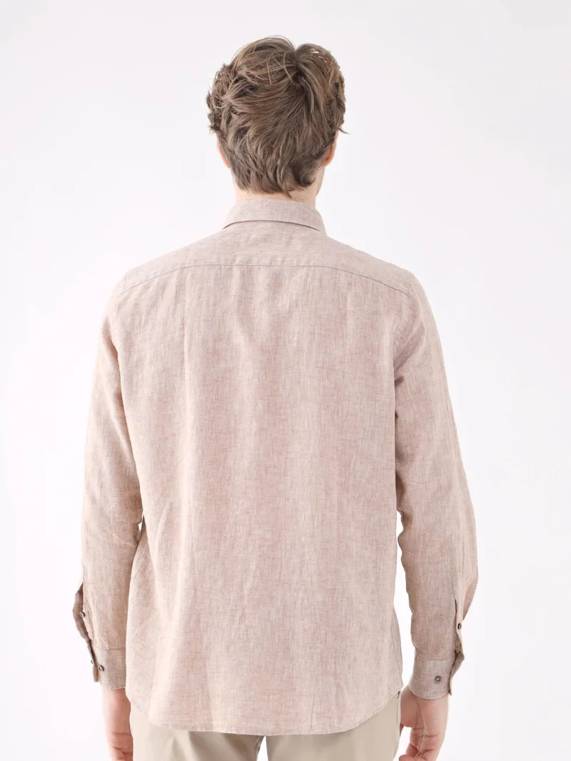 Dufy Brown Men's Regular Fit Brent Button Collar Long Sleeve Shirt