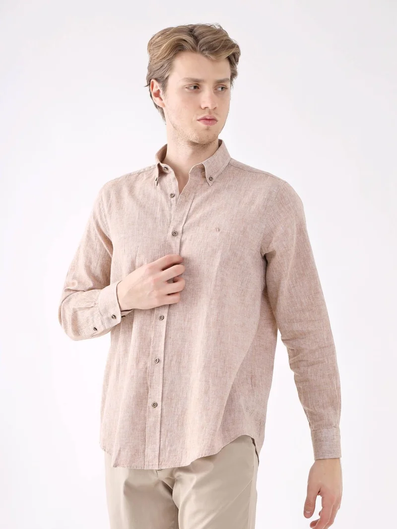 Dufy Brown Men's Regular Fit Brent Button Collar Long Sleeve Shirt
