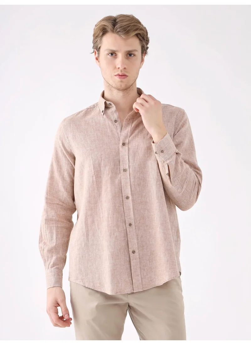 Dufy Brown Men's Regular Fit Brent Button Collar Long Sleeve Shirt