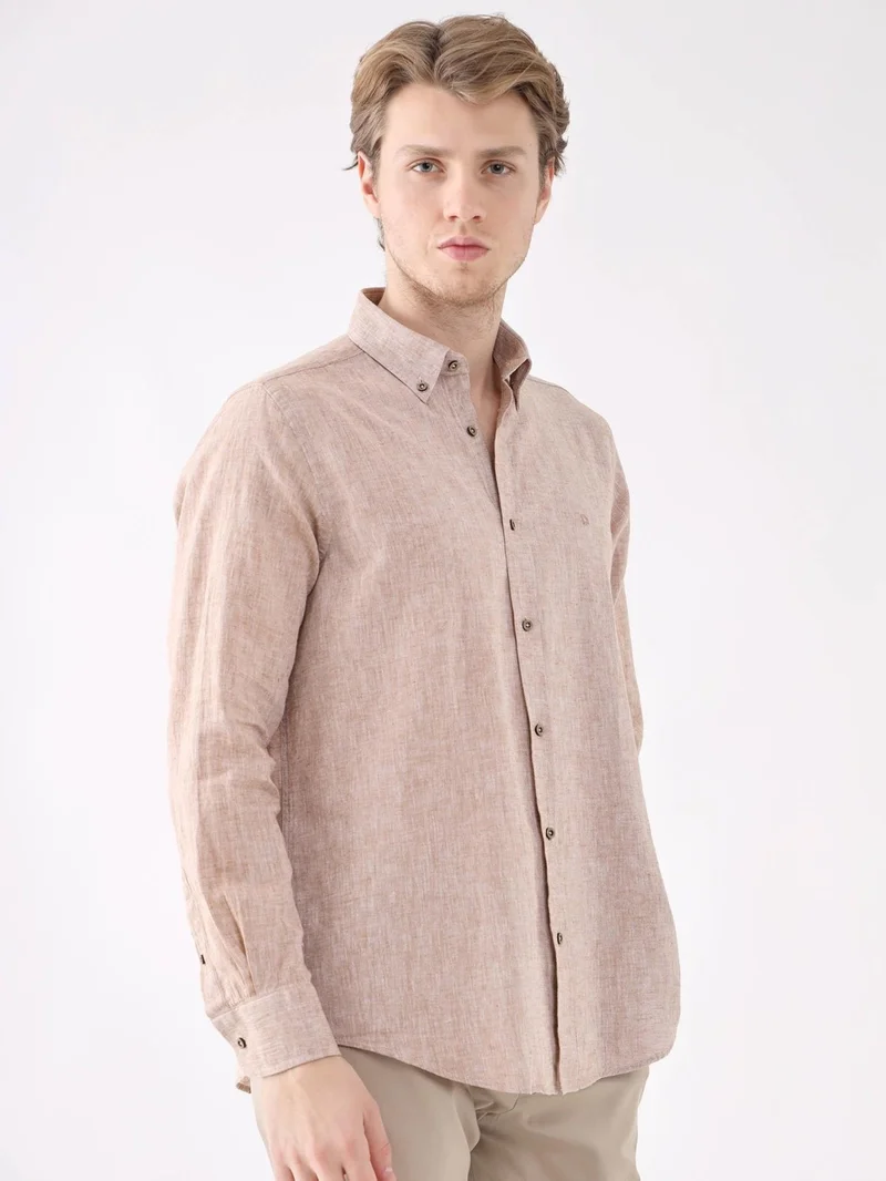 Dufy Brown Men's Regular Fit Brent Button Collar Long Sleeve Shirt