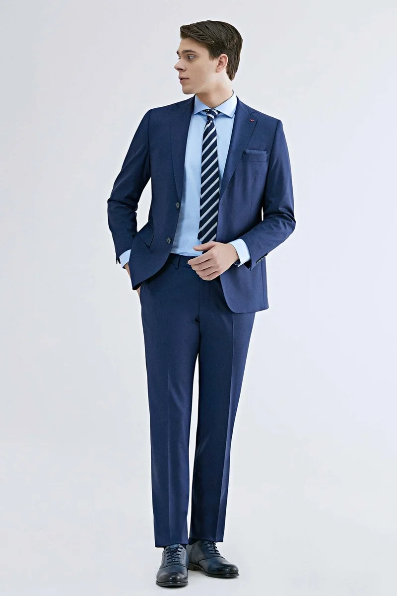 D'S DAMAT Ds Damat Comfort Fit Saks Blue Plain Travel Suit