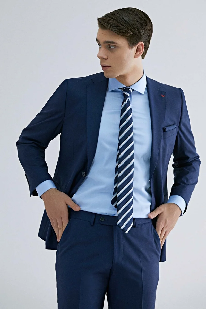 D'S DAMAT Ds Damat Comfort Fit Saks Blue Plain Travel Suit