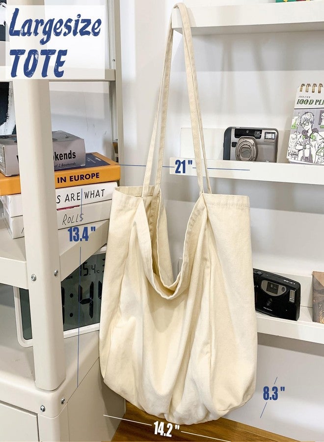 YAVCOOL Canvas Tote Bag for Women Large Hobo Shoulder Bag for Work Travel Casual Message Bag Tote Purse handbags, 1-beige, Large - Image 4
