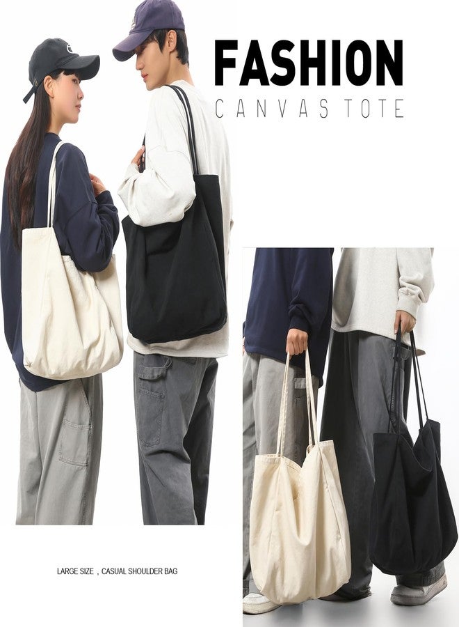 YAVCOOL Canvas Tote Bag for Women Large Hobo Shoulder Bag for Work Travel Casual Message Bag Tote Purse handbags, 1-beige, Large - Image 3