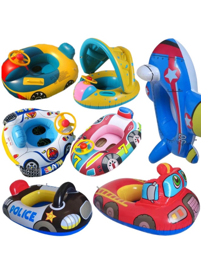 Generic Large Thickened Car Tuba Boat Baby Swimming Water Play Seat Circle Steering Wheel Sponge Swimming Circle Outdoor Sports-Color:Round Awning Powder (within 30kg) - Image 2