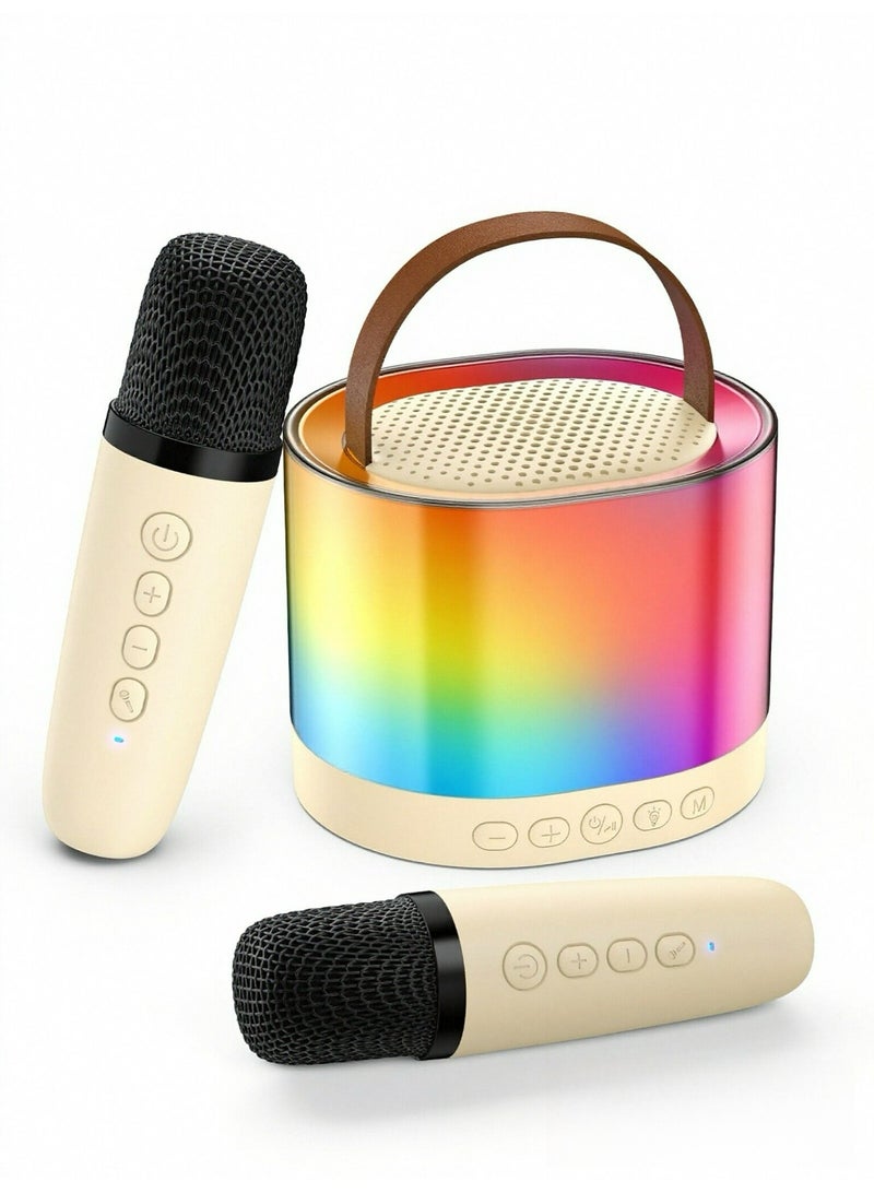 جهاز كاريوكي صغير مع ميكروفونين لاسلكيين، مكبر صوت كاريوكي بلوتوث محمول مع أضواء LED ملونة، جهاز كاريوكي قابل لإعادة الشحن للحفلات المنزلية للأطفال والكبار، هدية مثالية للحفلات. - Image 1