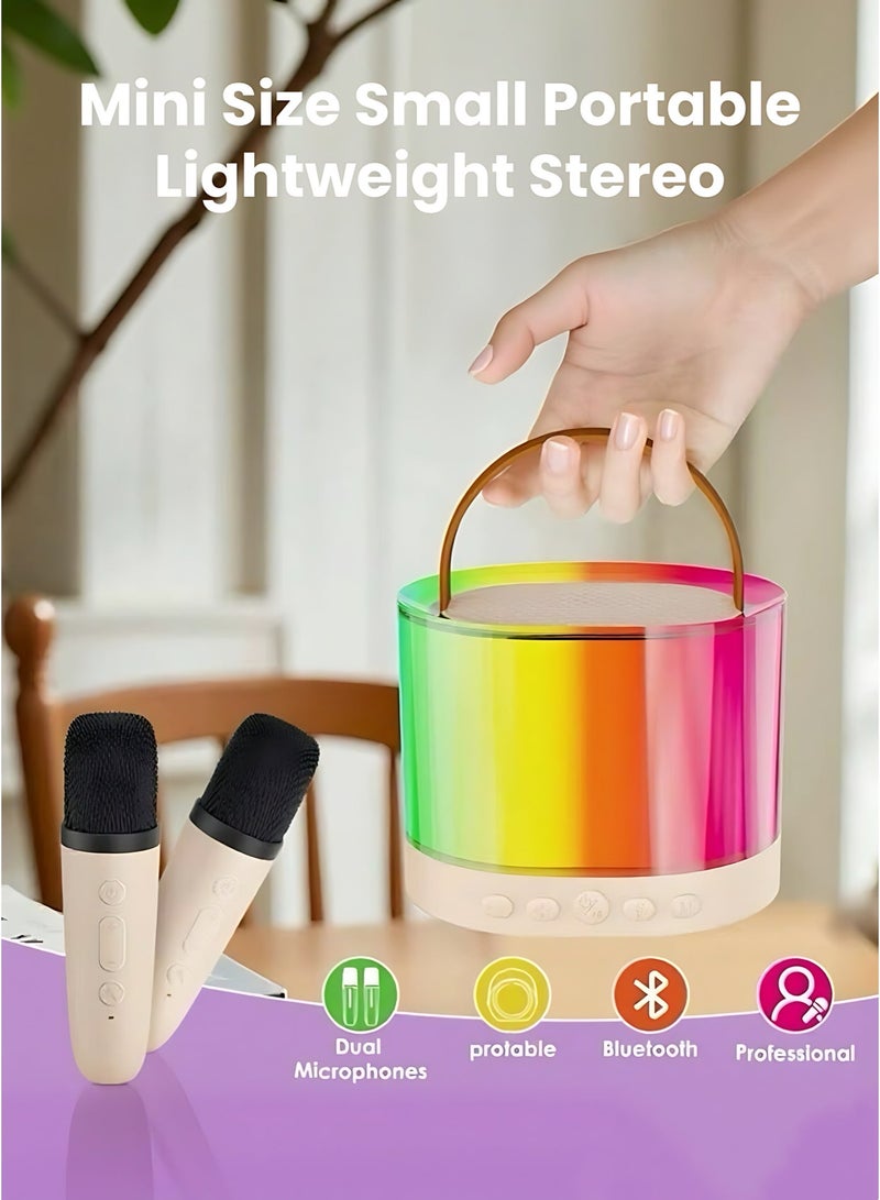 جهاز كاريوكي صغير مع ميكروفونين لاسلكيين، مكبر صوت كاريوكي بلوتوث محمول مع أضواء LED ملونة، جهاز كاريوكي قابل لإعادة الشحن للحفلات المنزلية للأطفال والكبار، هدية مثالية للحفلات. - Image 2