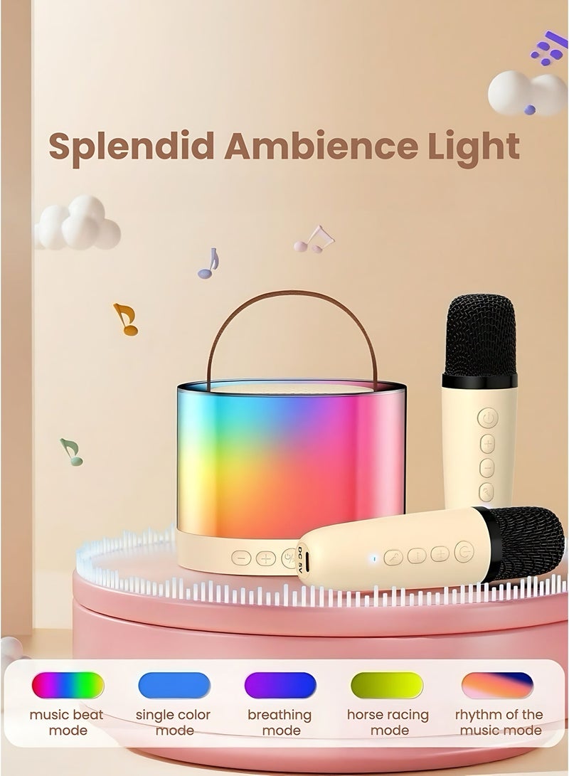 جهاز كاريوكي صغير للأطفال والكبار مع ميكروفونين لاسلكيين، مكبر صوت كاريوكي محمول بتقنية البلوتوث مزود بإضاءة LED ملونة، وأصوات سحرية ممتعة. - Image 3