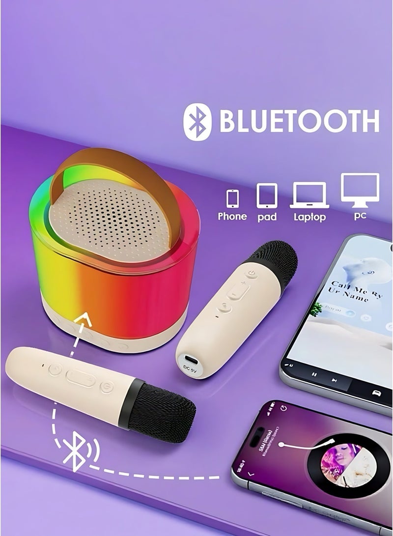جهاز كاريوكي صغير للأطفال والكبار مع ميكروفونين لاسلكيين، مكبر صوت كاريوكي محمول بتقنية البلوتوث مزود بإضاءة LED ملونة، وأصوات سحرية ممتعة. - Image 4