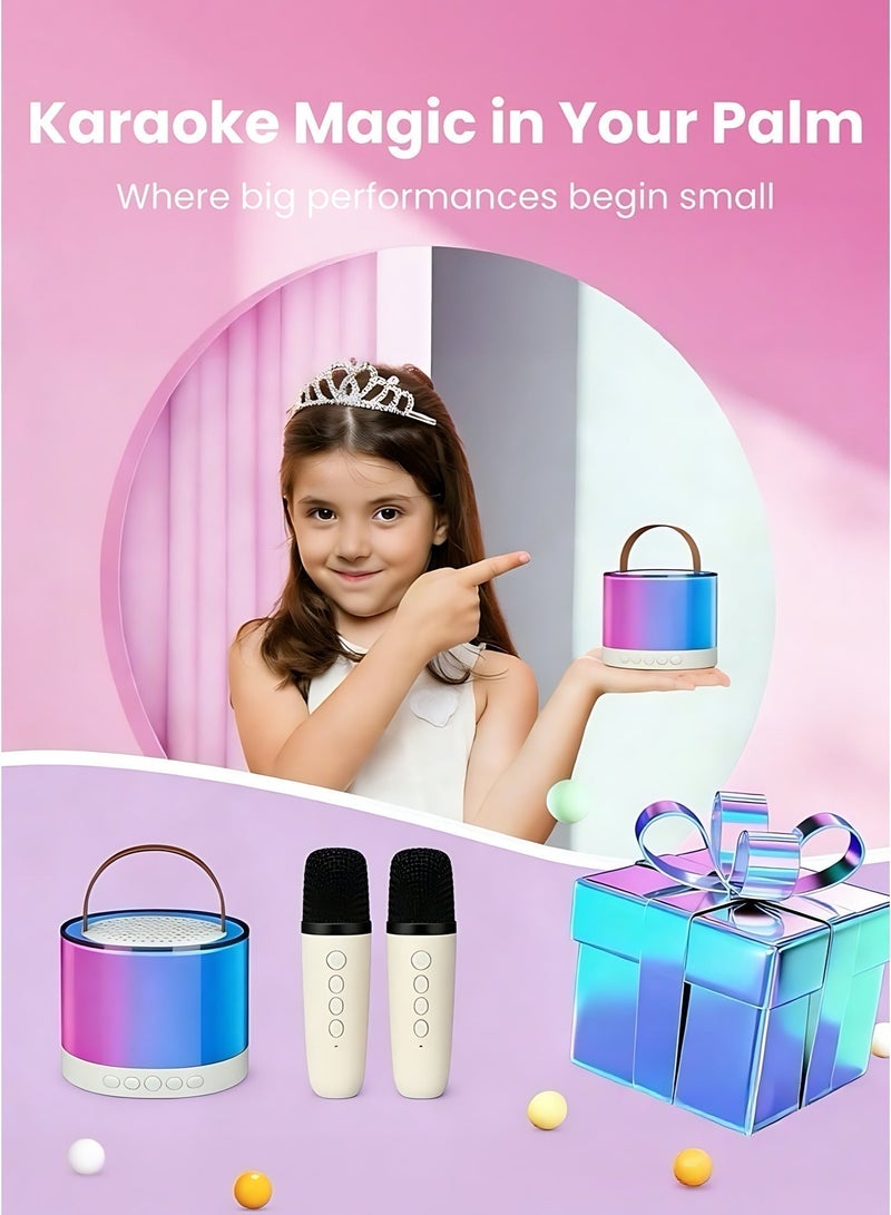 Mini Karaoke Machine for Kids Adults with 2 Wireless Microphones, Portable Bluetooth Karaoke Speaker with LED Color Lights,  interesting magic sounds - Image 2
