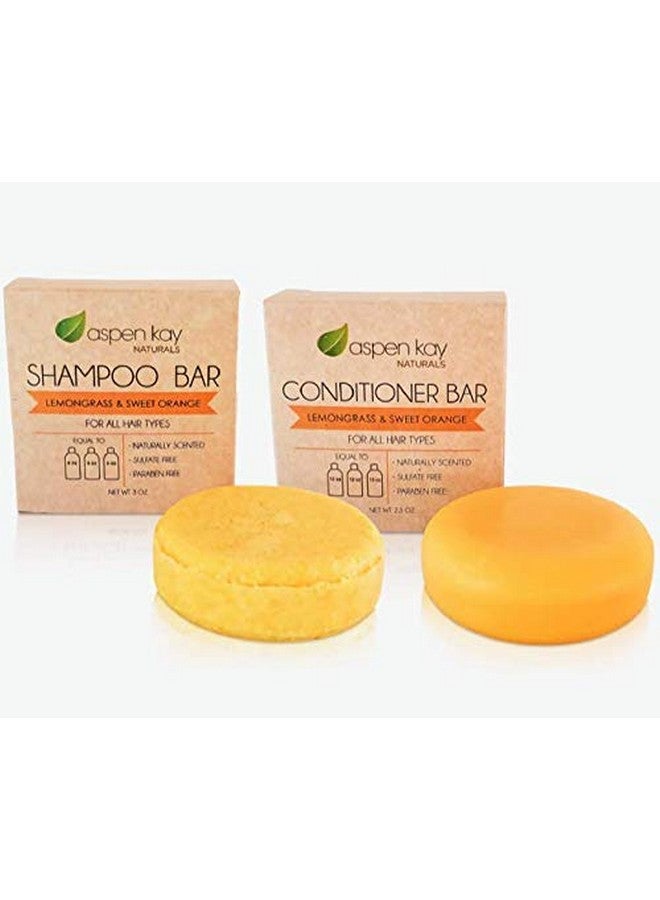 Aspen Kay Naturals Shampoo And Conditioner Set Solid Bars Organic Ingredients All Hair Types Sulfatefree Crueltyfree & Vegan. One 3 Ounce And One 2.3 Ounce Bars (Lemongrass & Sweet Orange) - Image 1
