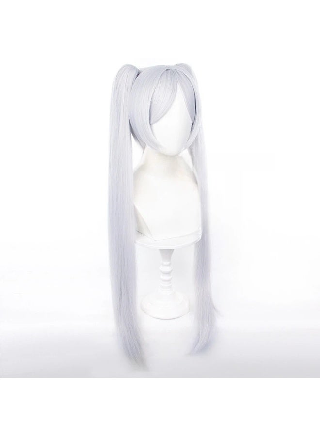 general Frieren: Beyond Journey's End Cosplay Wig Silver Gray Blue Tiger Clip Double Ponytail Wig - Image 3