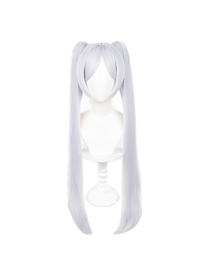 general Frieren: Beyond Journey's End Cosplay Wig Silver Gray Blue Tiger Clip Double Ponytail Wig - Image 1