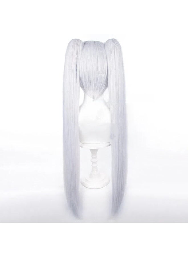general Frieren: Beyond Journey's End Cosplay Wig Silver Gray Blue Tiger Clip Double Ponytail Wig - Image 4