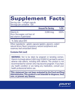 Pure Encapsulations Vitamin A 10000 Iu From Cod Liver Oil ; Supports Immune And Cellular Health Vision Bones Skin And Reproductive Function* ; 120 Softgel Capsules  - Image 3