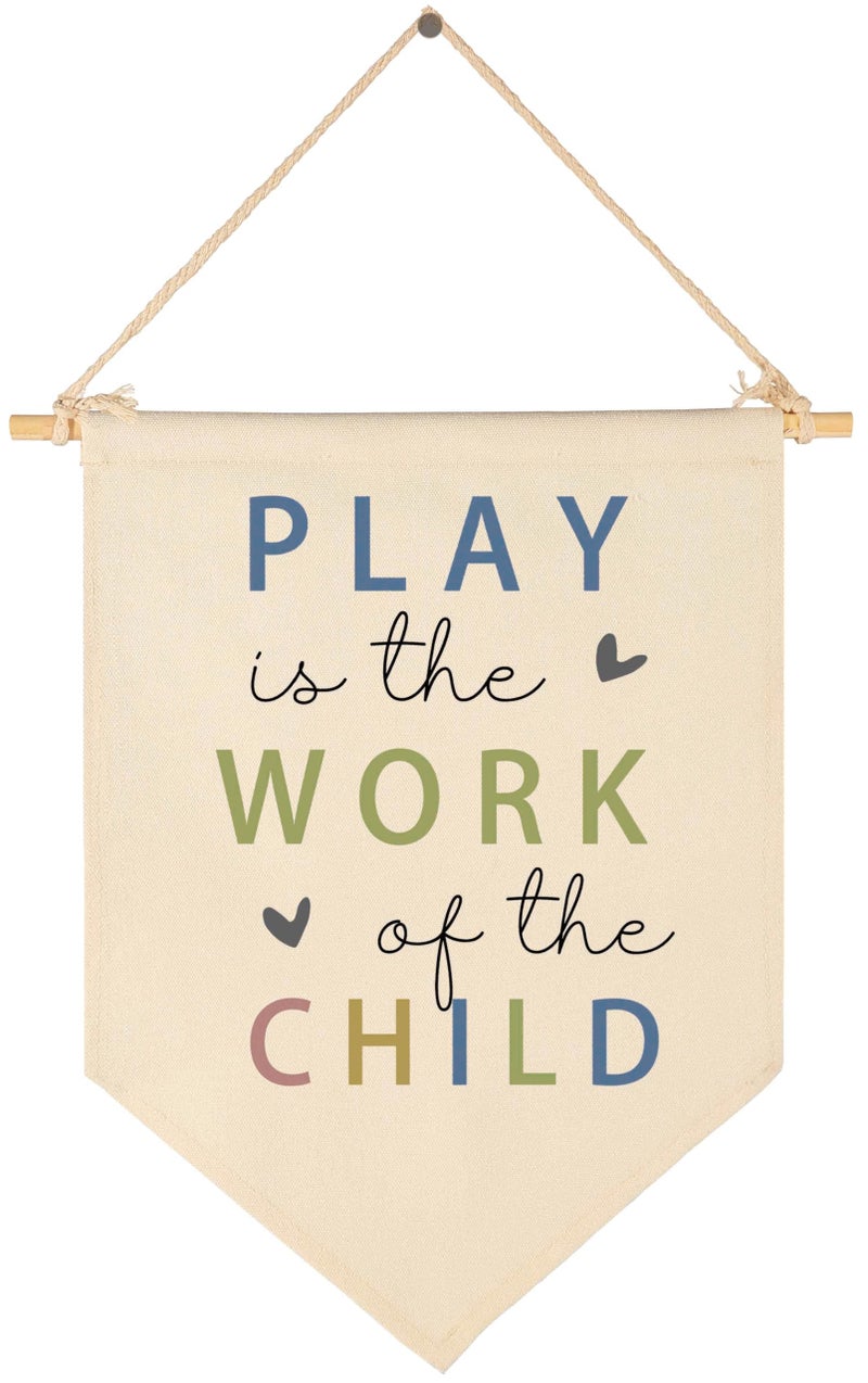Topthink Play Is the Work of the Child -Canvas Hanging Flag Banner Wall Sign Decor Gift for Baby Kids Girl Boy Nursery Teen Room Playroom Front Door - Heart - Image 1