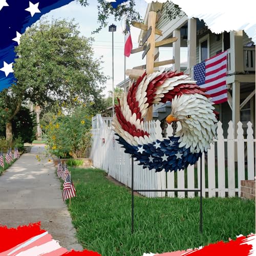 Amyhill 4th of July Decorations for Outdoor Patriotic Eagle Metal Garden Stake 250th Anniversary Red White Blue Yard Sign Independence Day Memorial Day Decor for Lawn Patio Walkway and Outside - Image 3