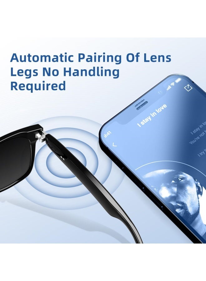 لوريت نظارات ذكية، ترجمة الذكاء الاصطناعي في الوقت الفعلي مع 144 لغة، نظارات صوتية بتقنية البلوتوث مع مكبرات صوت، حماية من الأشعة فوق البنفسجية المستقطبة، صوت مفتوح للأذن، مساعد صوتي باللمس، نظارات شمسية بلوتوث 5.3 للرجال والنساء - أسود - Image 2