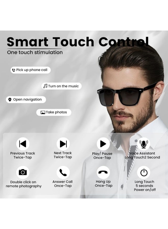لوريت نظارات ذكية، ترجمة الذكاء الاصطناعي في الوقت الفعلي مع 144 لغة، نظارات صوتية بتقنية البلوتوث مع مكبرات صوت، حماية من الأشعة فوق البنفسجية المستقطبة، صوت مفتوح للأذن، مساعد صوتي باللمس، نظارات شمسية بلوتوث 5.3 للرجال والنساء - أسود - Image 5