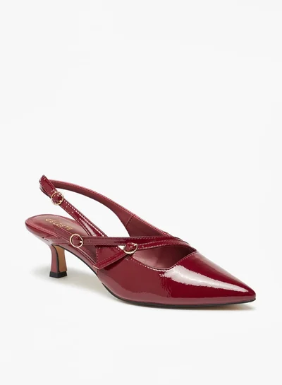 سيليست Women's Solid Slingback Shoes with Kitten Heels and Buckle Closure