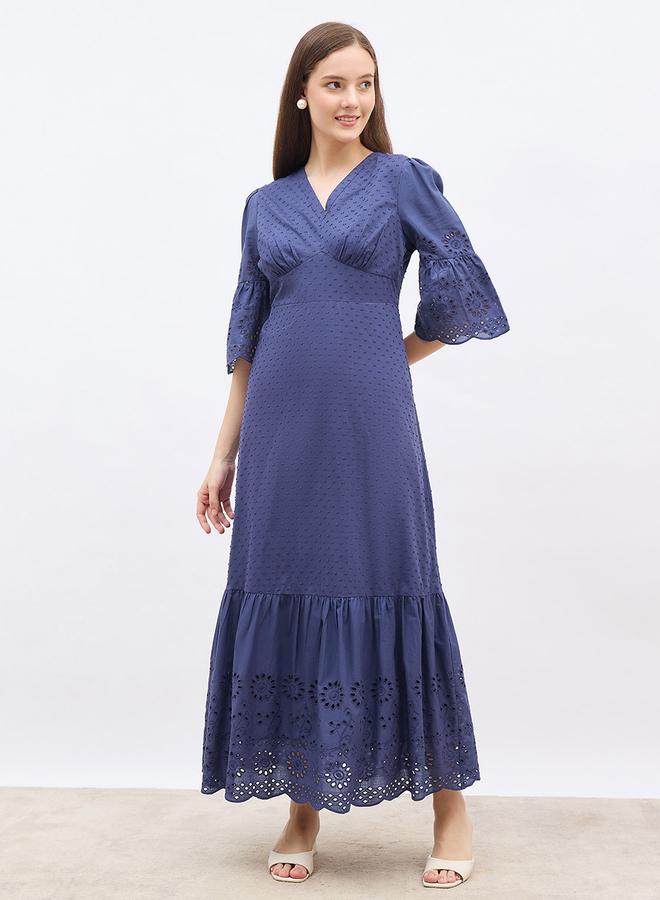 Styli Schiffli Detail Ruffled Hem A-Line Maxi Dress - Image 2