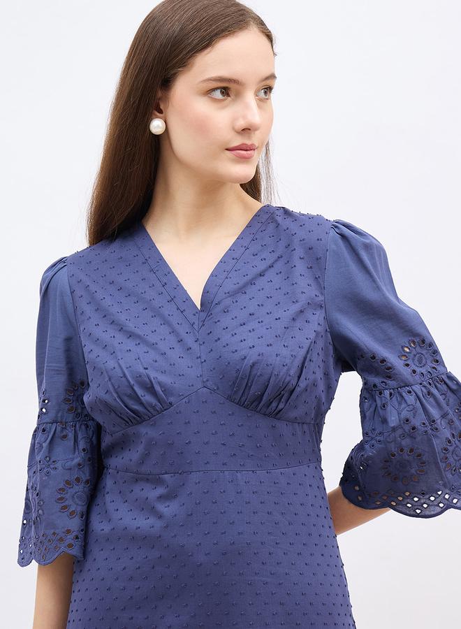 Styli Schiffli Detail Ruffled Hem A-Line Maxi Dress - Image 4