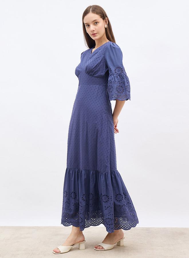 Styli Schiffli Detail Ruffled Hem A-Line Maxi Dress - Image 3